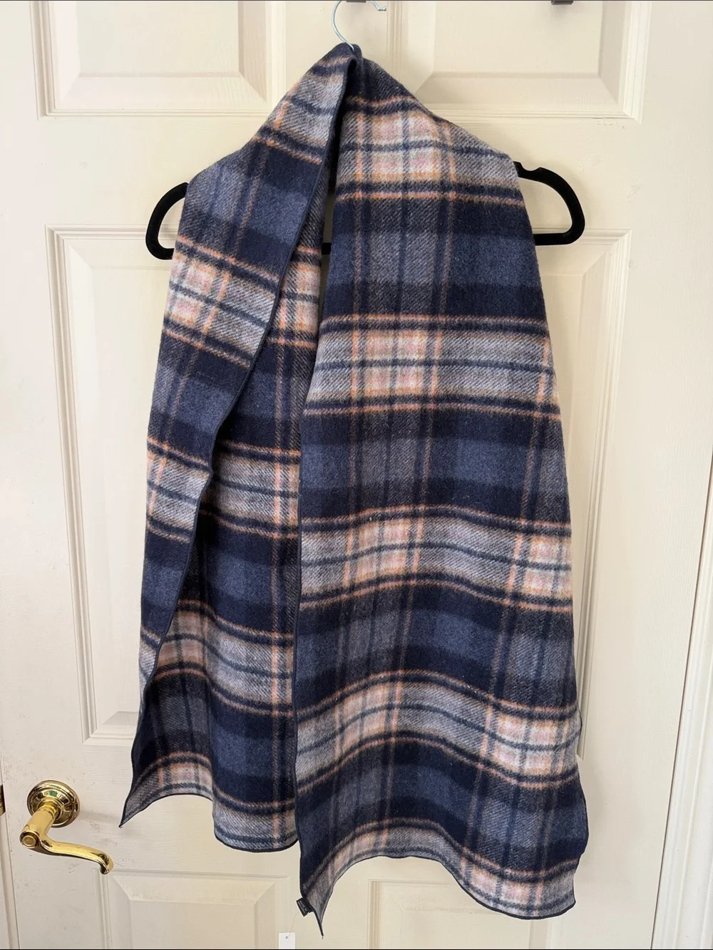 Madewell Navy Plaid Scarf with Pink and Cream Stripes